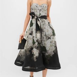 Zimmermann Black and Cream Floral Midi Dress
